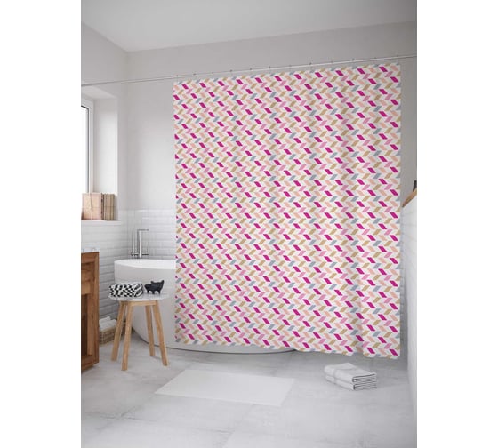 Штора (занавеска) для ванной JoyArty "Цветное плетение" из сатена, 180х200 см с крючками, sc_31748