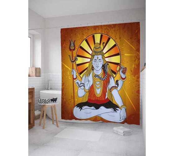 Штора (занавеска) для ванной JoyArty "Будда медитирует" из сатена, 180х200 см с крючками, sc_29700 1