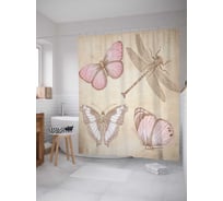 Штора (занавеска) для ванной JoyArty "Бабочки и стрекозы" из сатена, 180х200 см с крючками, sc_29732