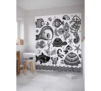 Штора (занавеска) для ванной JoyArty "Узорчатый морской мир" из сатена, 180х200 см с крючками, sc_30374