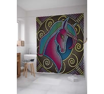 Штора (занавеска) для ванной JoyArty "Мозаика единорога" из сатена, 180х200 см с крючками, sc_29856
