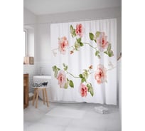 Штора (занавеска) для ванной JoyArty "Цветочный венок" из сатена, 180х200 см с крючками, sc_29855