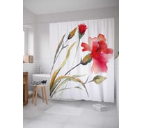 Штора (занавеска) для ванной JoyArty "Акварельные гвоздики" из сатена, 180х200 см с крючками, sc_29711
