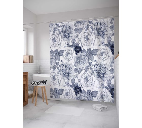 Штора (занавеска) для ванной JoyArty "Цветные розы" из сатена, 180х200 см с крючками, sc_30428 1