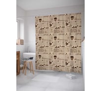 Штора (занавеска) для ванной JoyArty "Кофейная газета" из сатена, 180х200 см с крючками, sc_29923