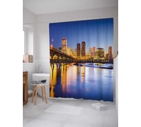 Штора (занавеска) для ванной JoyArty "Ночная набережная Нью-Йорка" из сатена, 180х200 см с крючками, sc_29844
