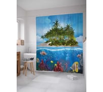 Штора (занавеска) для ванной JoyArty "Мир под островом" из сатена, 180х200 см с крючками, sc_30776