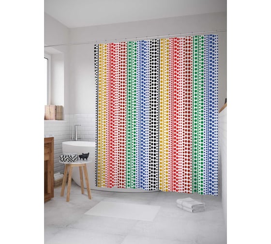 Штора (занавеска) для ванной JoyArty "Разноцветные полосы из кругов" из сатена, 180х200 см с крючками, sc_30437 1
