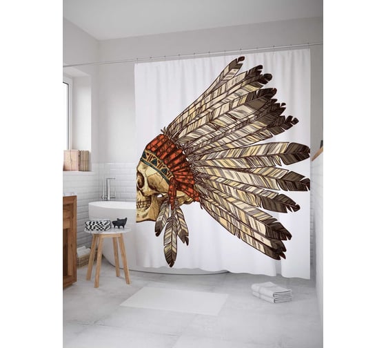 Штора (занавеска) для ванной JoyArty "Индейский череп" из сатена, 180х200 см с крючками, sc_30474 1