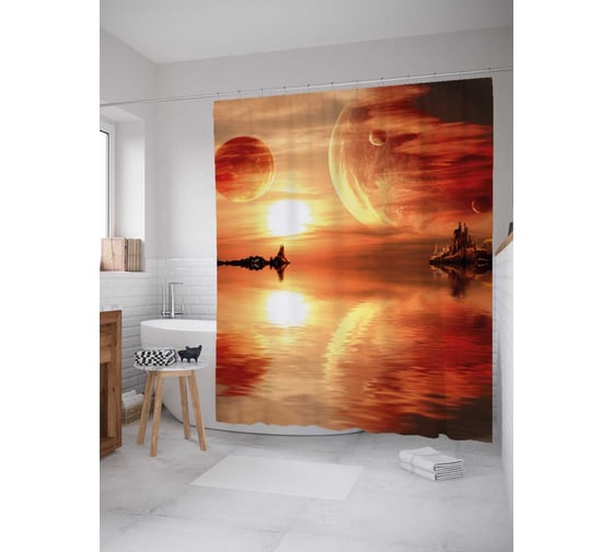 Штора (занавеска) для ванной JoyArty "Планетарная симметрия" из сатена, 180х200 см с крючками, sc_30758 1