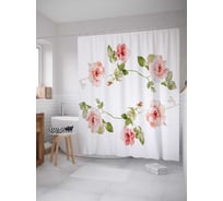 Штора (занавеска) для ванной JoyArty "Цветочные ветви" из сатена, 180х200 см с крючками, sc_30529
