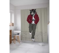 Штора (занавеска) для ванной JoyArty "Стильная кошка" из сатена, 180х200 см с крючками, sc_30427