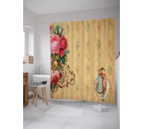 Штора (занавеска) для ванной JoyArty "Букет и девушка" из сатена, 180х200 см с крючками, sc_29718