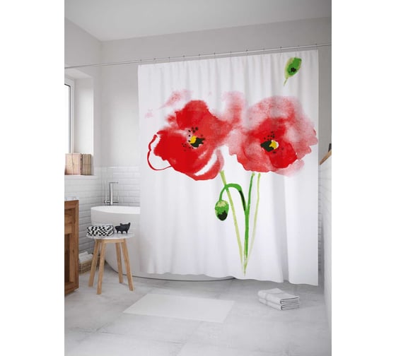 Штора (занавеска) для ванной JoyArty "Два мака" из сатена, 180х200 см с крючками, sc_29759 1