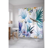 Штора (занавеска) для ванной JoyArty "Тропические какаду" из сатена, 180х200 см с крючками, sc_29769
