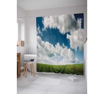Штора (занавеска) для ванной JoyArty "Поле под облаками" из сатена, 180х200 см с крючками, sc_29821