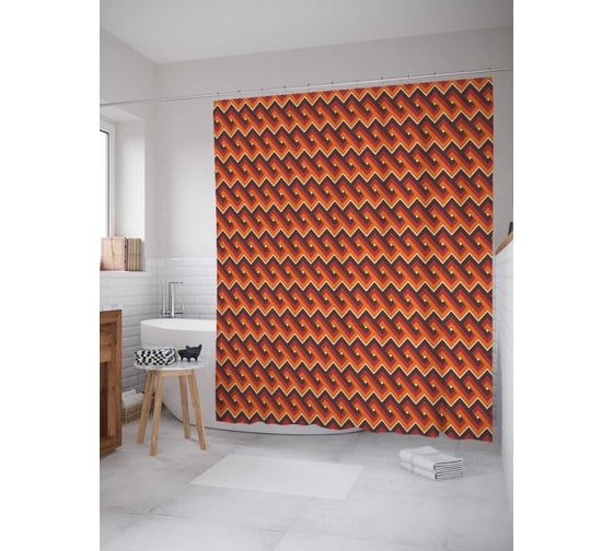 Штора (занавеска) для ванной JoyArty "Оранжевые полосы" из сатена, 180х200 см с крючками, sc_30545 1