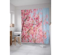 Штора (занавеска) для ванной JoyArty "Нежное цветение" из сатена, 180х200 см с крючками, sc_29820