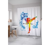 Штора (занавеска) для ванной JoyArty "Каратист" из сатена, 180х200 см с крючками, sc_29890