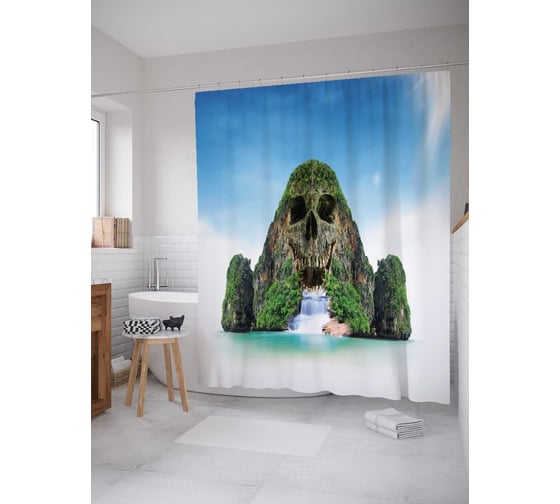 Штора (занавеска) для ванной JoyArty "Скала-водопад Привидение" из сатена, 180х200 см с крючками, sc_29846 1