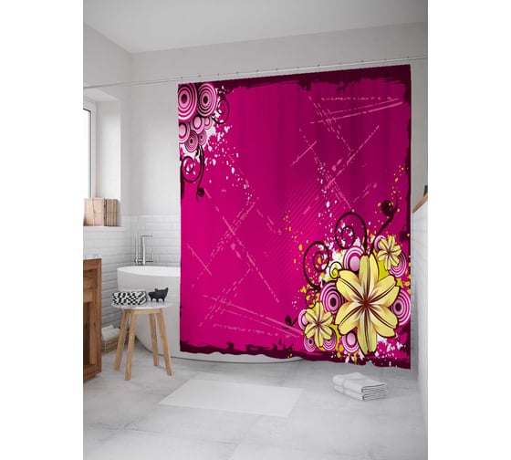 Штора (занавеска) для ванной JoyArty "Современная рамка с цветами" из сатена, 180х200 см с крючками, sc_29851 1