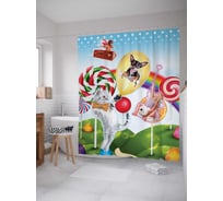 Штора (занавеска) для ванной JoyArty "Город сладости" из сатена, 180х200 см с крючками, sc_29871