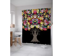 Штора (занавеска) для ванной JoyArty "Цветочное дерево" из сатена, 180х200 см с крючками, sc_29658