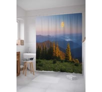 Штора (занавеска) для ванной JoyArty "Золотистая луна над лесом" из сатена, 180х200 см с крючками, sc_29848