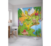 Штора (занавеска) для ванной JoyArty "Парк с животными" из сатена, 180х200 см с крючками, sc_30449