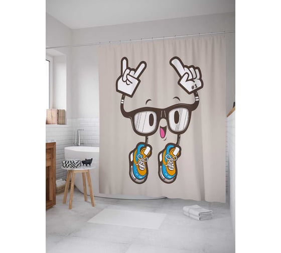 Штора (занавеска) для ванной JoyArty "Милые очки" из сатена, 180х200 см с крючками, sc_29849