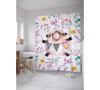 Штора (занавеска) для ванной JoyArty "Праздничное живоное" из сатена, 180х200 см с крючками, sc_30513