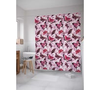Штора (занавеска) для ванной JoyArty "Розовые бабочки" из сатена, 180х200 см с крючками, sc_29909