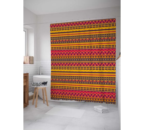 Штора (занавеска) для ванной JoyArty "Африканский бохо" из сатена, 180х200 см с крючками, sc_29793 1