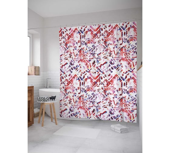 Штора (занавеска) для ванной JoyArty "Цветочная абстракция" из сатена, 180х200 см с крючками, sc_30014 1