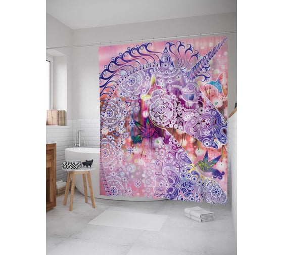 Штора (занавеска) для ванной JoyArty "Сказочный мир" из сатена, 180х200 см с крючками, sc_29870 1