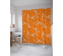 Штора (занавеска) для ванной JoyArty "Цветы на оранжевом фоне" из сатена, 180х200 см с крючками, sc_30484