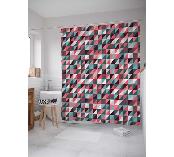 Штора (занавеска) для ванной JoyArty "Абсракция клетки" из сатена, 180х200 см с крючками, sc_29764 1