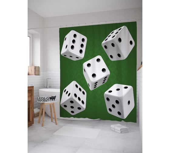 Штора (занавеска) для ванной JoyArty "Кости на удачу" из сатена, 180х200 см с крючками, sc_30004 1