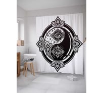 Штора (занавеска) для ванной JoyArty "Инь-янь в кругу" из сатена, 180х200 см с крючками, sc_29657