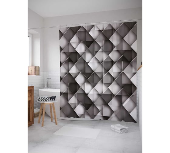 Штора (занавеска) для ванной JoyArty "Битое зеркало" из сатена, 180х200 см с крючками, sc_29720