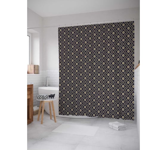 Штора (занавеска) для ванной JoyArty "Соединяющие точки" из сатена, 180х200 см с крючками, sc_30547