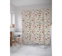 Штора (занавеска) для ванной JoyArty "Кофейная атмосфера" из сатена, 180х200 см с крючками, sc_29927