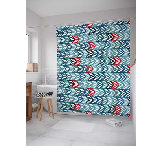 Штора (занавеска) для ванной JoyArty "Переливное указание" из сатена, 180х200 см с крючками, sc_29674 1