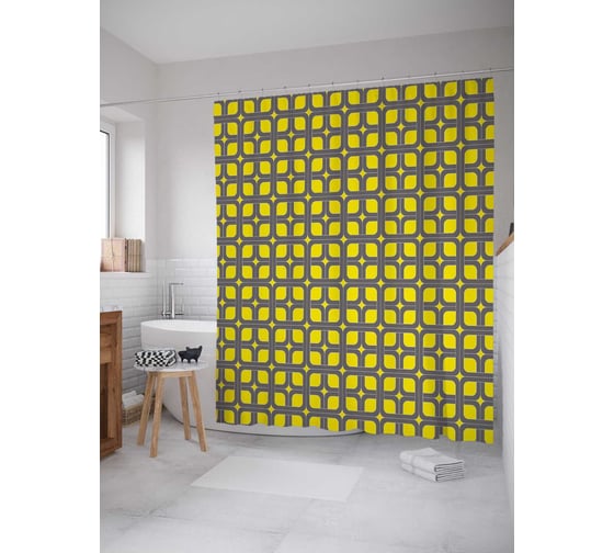 Штора (занавеска) для ванной JoyArty "Блеск решетки" из сатена, 180х200 см с крючками, sc_29748