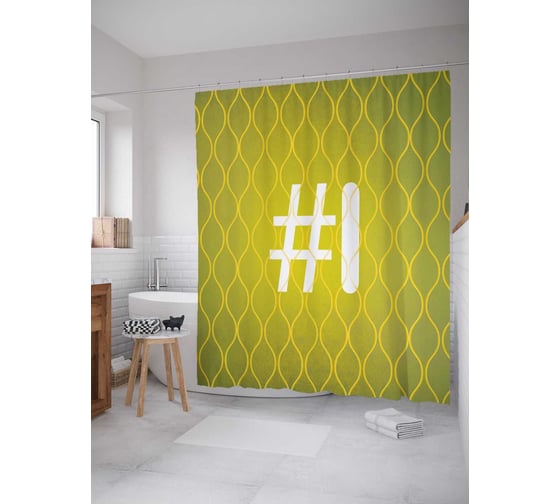 Штора (занавеска) для ванной JoyArty "Зеленая i с хештэгом" из сатена, 180х200 см с крючками, sc_3998i 1