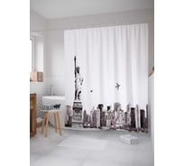 Штора (занавеска) для ванной JoyArty "Статуя свободы на фоне Нью-Йорка" из сатена, 180х200 см с крючками, sc_30002