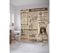 Штора (занавеска) для ванной JoyArty "Газета в стиле Винтаж" из сатена, 180х200 см с крючками, sc_29971
