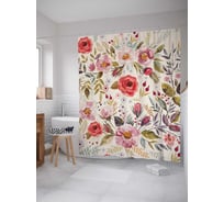 Штора (занавеска) для ванной JoyArty "Цветочное знакомство" из сатена, 180х200 см с крючками, sc_29975