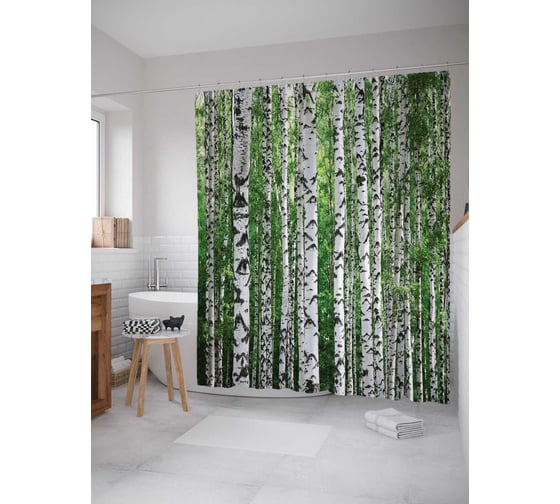 Штора (занавеска) для ванной JoyArty "Березовый лес" из сатена, 180х200 см sc_378788 1
