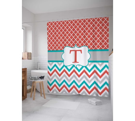 Штора (занавеска) для ванной JoyArty "T с зигзагами" из сатена, 180х200 см с крючками, sc_5337t 1